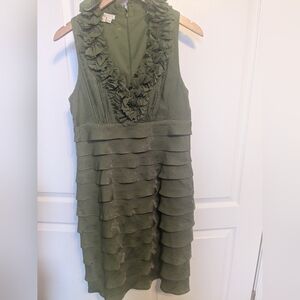 Green London Times ruffled cocktail dress